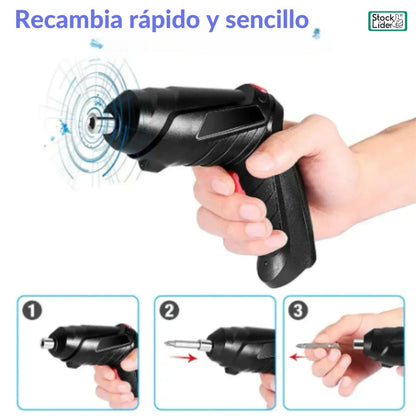 Destornillador Eléctrico Sin Cables | Luz LED | Mango Giratorio 90°-180° | 47 piezas