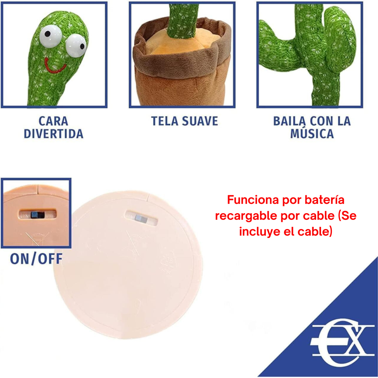 Dancing Cactus That Talks, Records, Repeats and Plays Music - With LED Light