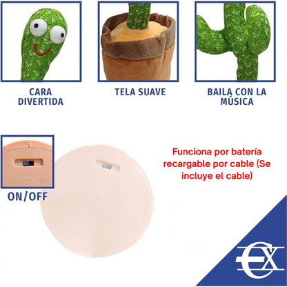 Dancing Cactus That Talks, Records, Repeats and Plays Music - With LED Light