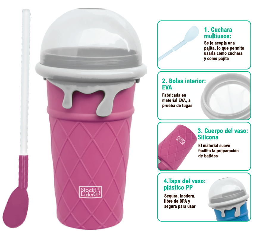 Copo Granizador Manual Sem Eletricidade - Sem BPA - Colher Palhinha Incluída - Stock Líder