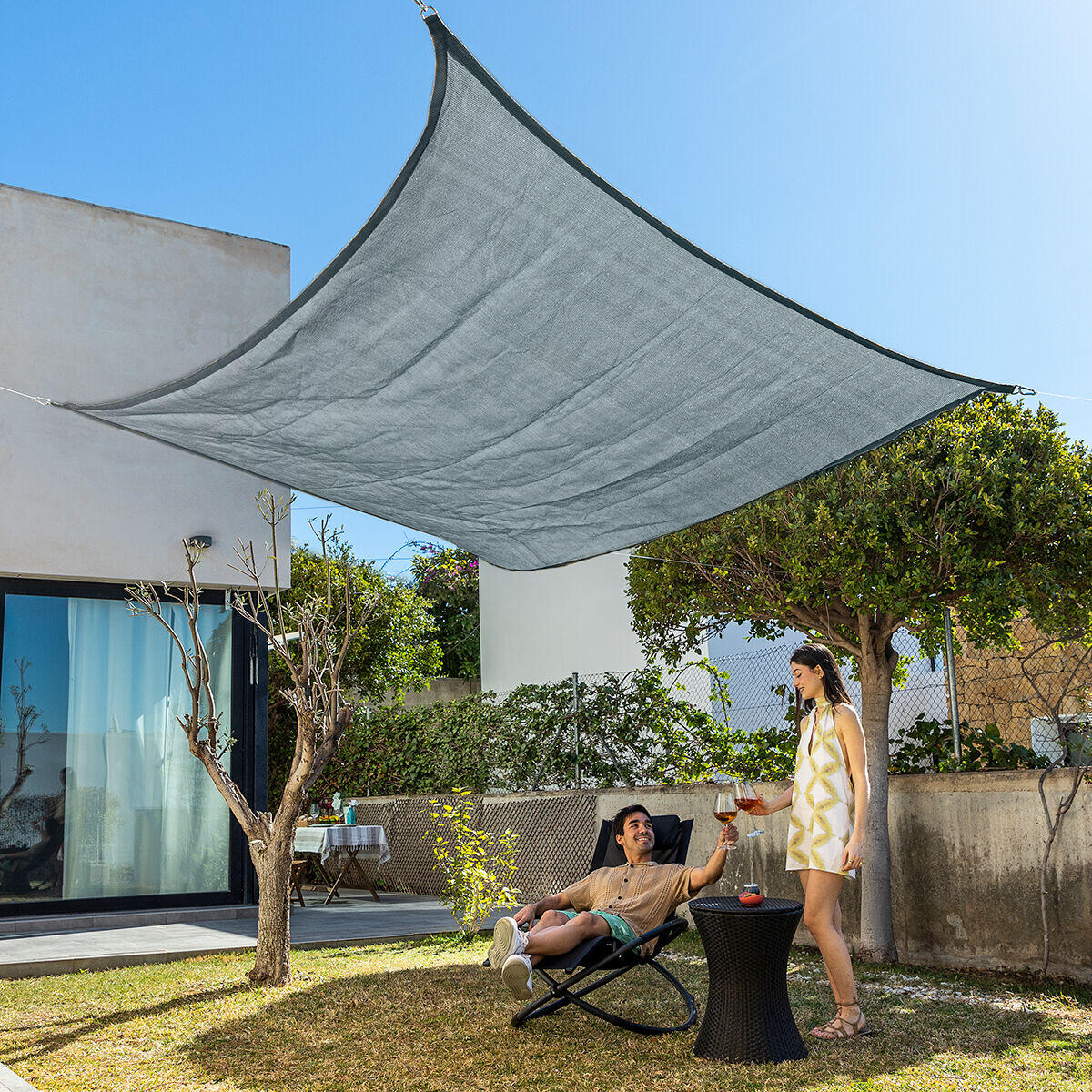 Toldo Vela de Sombra Rectangular – Protección UV 2x3 m | Gris y Beige | Shazail InnovaGoods