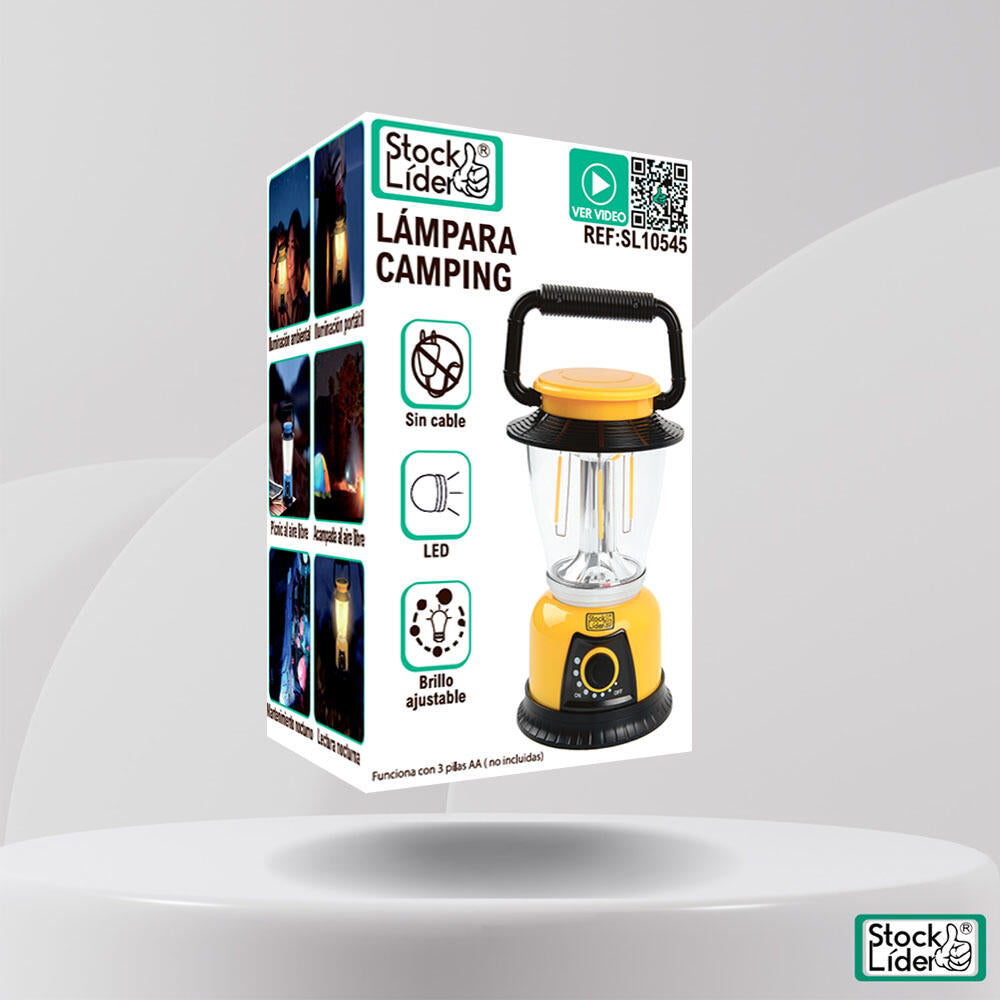 Lámpara Camping Portátil LED + Filamento | Brillo Ajustable | Sin Cables | Asa y Gancho