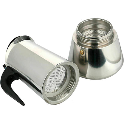 Cafetera Italiana de Acero Inoxidable 9 Tazas | Inducción | Antidrop | Acabado Espejo
