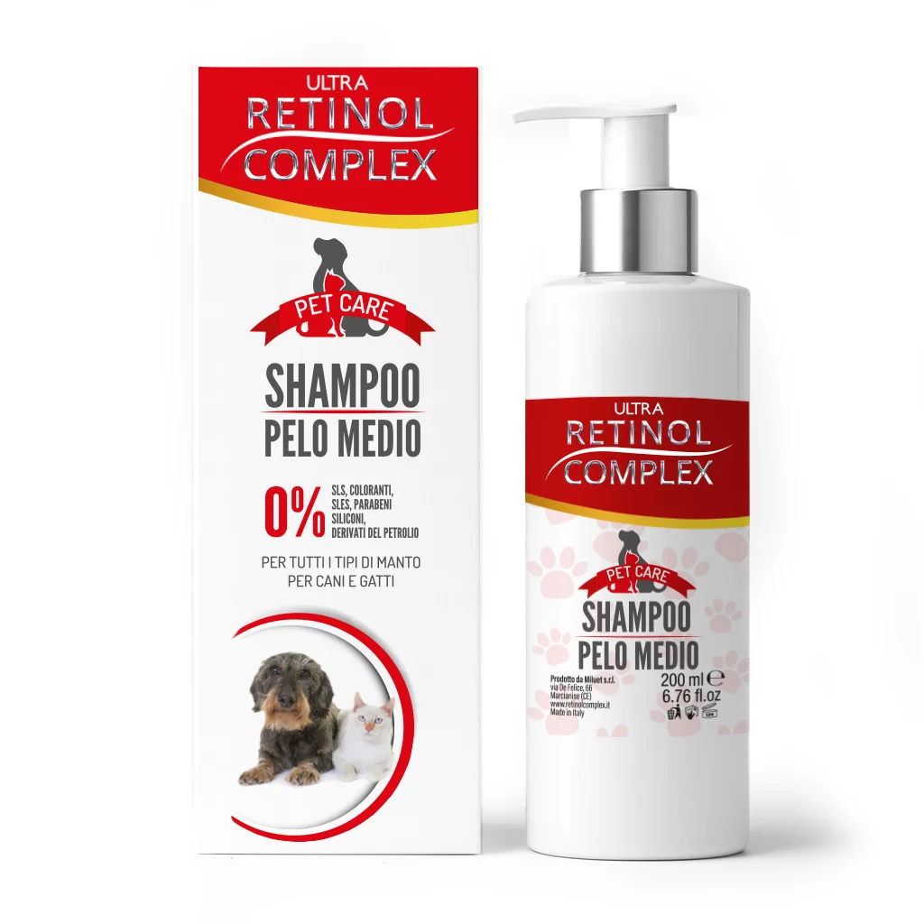 Champô para Animais de Estimação Pelo Médio 200ml | Ultra Retinol Complex® | Fórmula Suave | Cães e Gatos