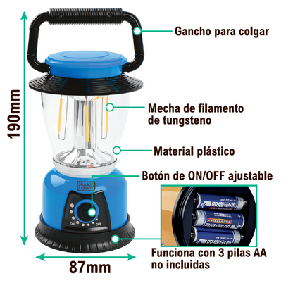 Lámpara Camping Portátil LED + Filamento | Brillo Ajustable | Sin Cables | Asa y Gancho