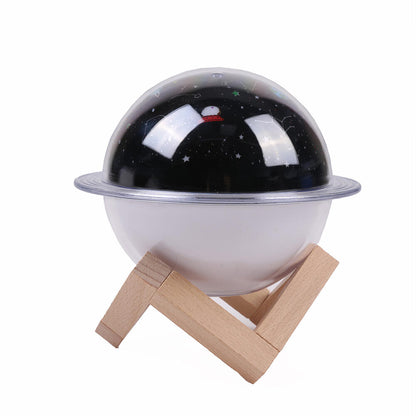 Humidificador e Candeeiro Projetor Saturno | Difusor de Óleos Essenciais | Base de Madeira