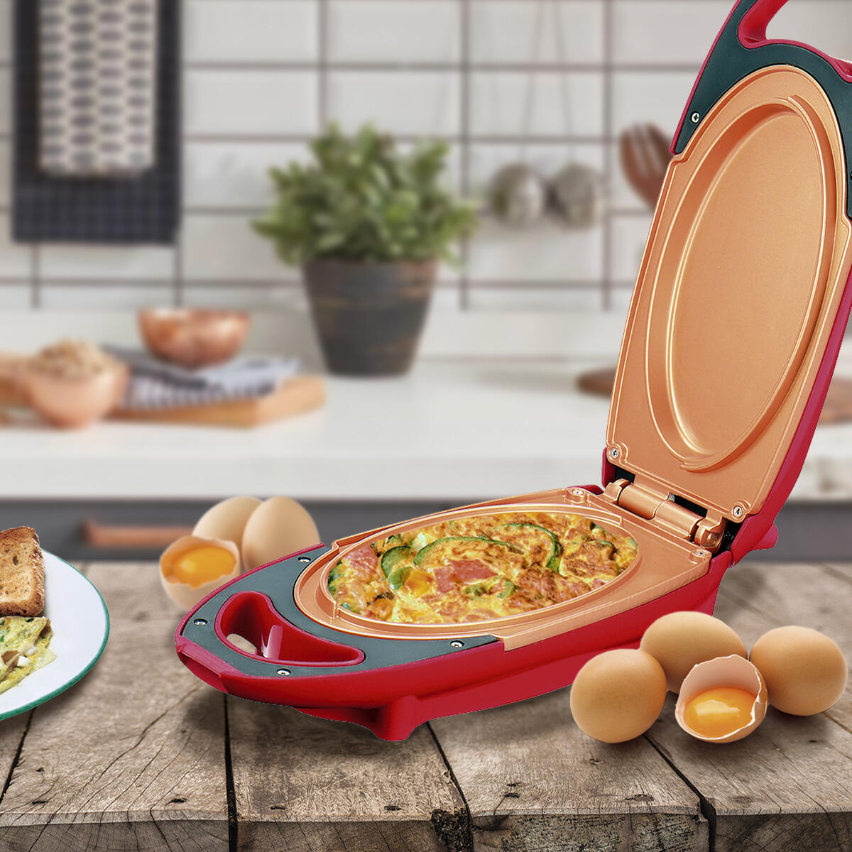 Double-Sided Electric Griddle - Non-Stick Copper - Red Copper 5 Minute Chef