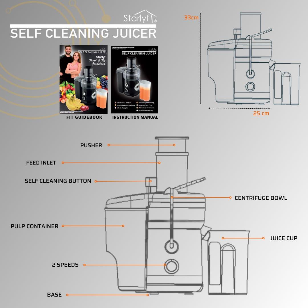 STARLYF XL Juicer | Extractor de Jugos Eléctrico con Autolimpieza | 2 Velocidades