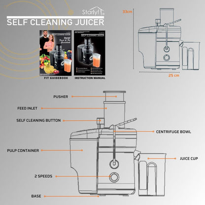 STARLYF XL Juicer | Extractor de Jugos Eléctrico con Autolimpieza | 2 Velocidades