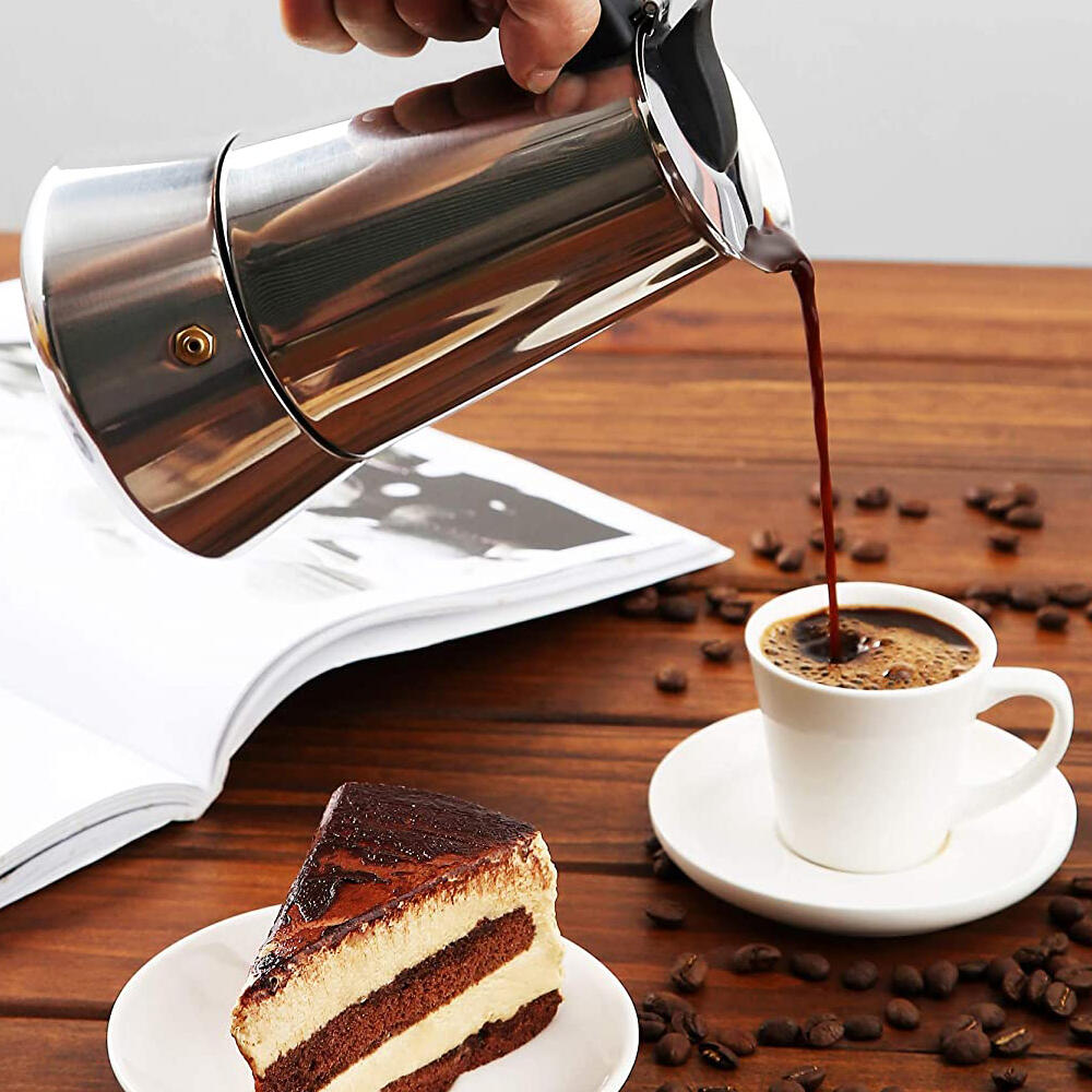 Cafetera Italiana de Acero Inoxidable 9 Tazas | Inducción | Antidrop | Acabado Espejo