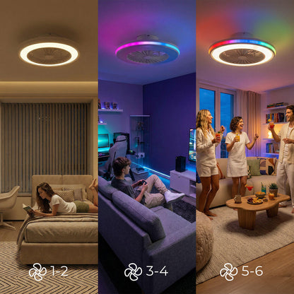 Ventilador de Techo con Luz LED RGB  | Aspas Ocultas | Motor DC | Mando | Nexory InnovaGoods