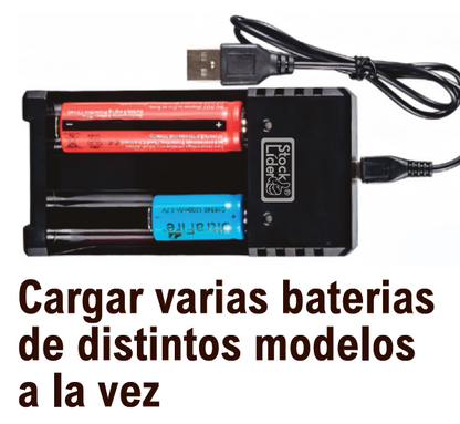 Cargador de Pilas Litio 3.7V USB | Compatible con 18650, 21700 y más | Stock Líder
