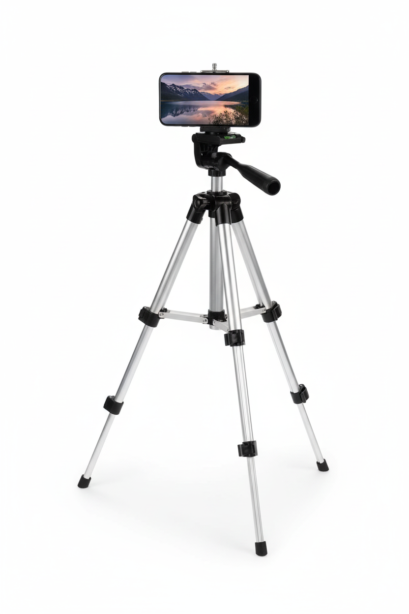 Trípode con smartphone montado